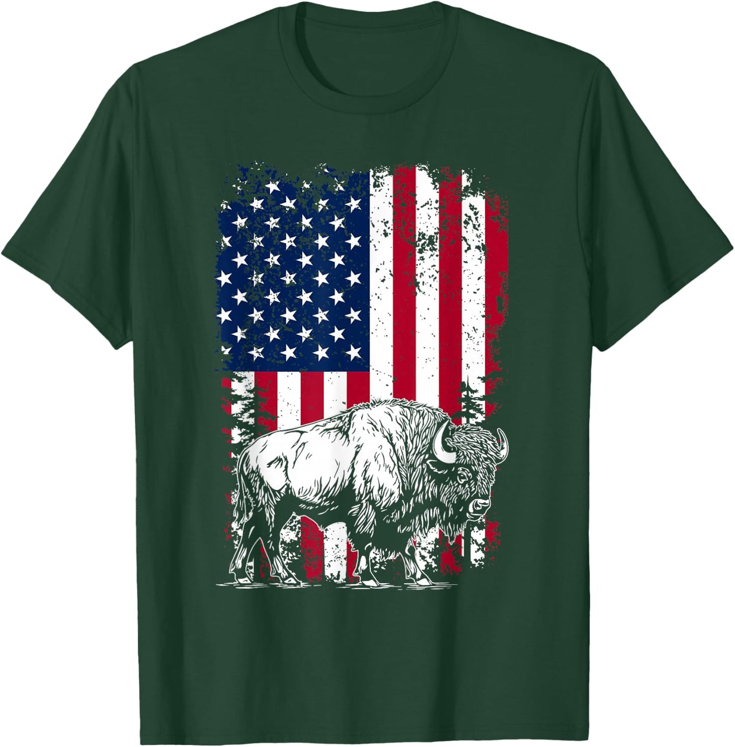 Bison US Flag - USA American Flag 4th Of July Fourth T-Shirt - T-Shirt | Forest