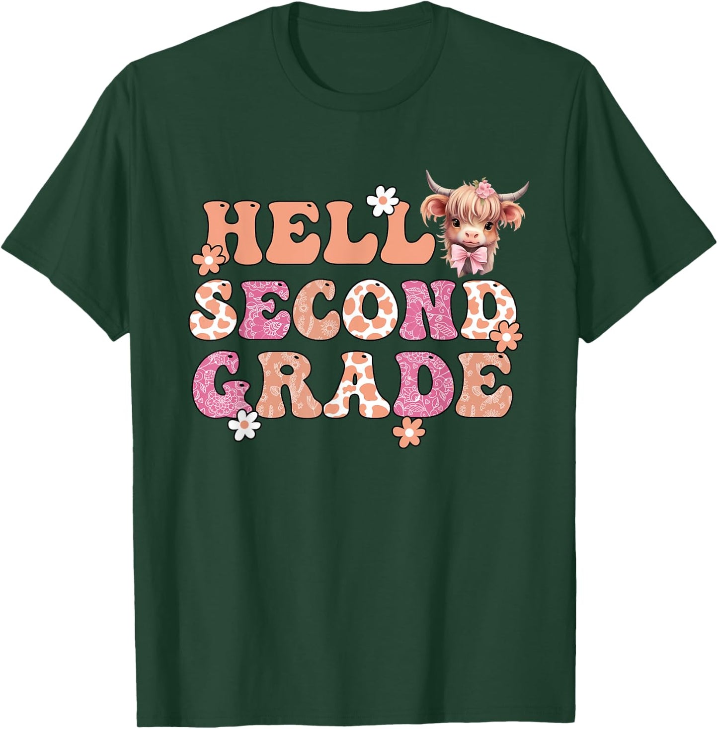Hello Second Grade Highland Cow Back To School 2nd Grade T-Shirt - T-Shirt | Forest