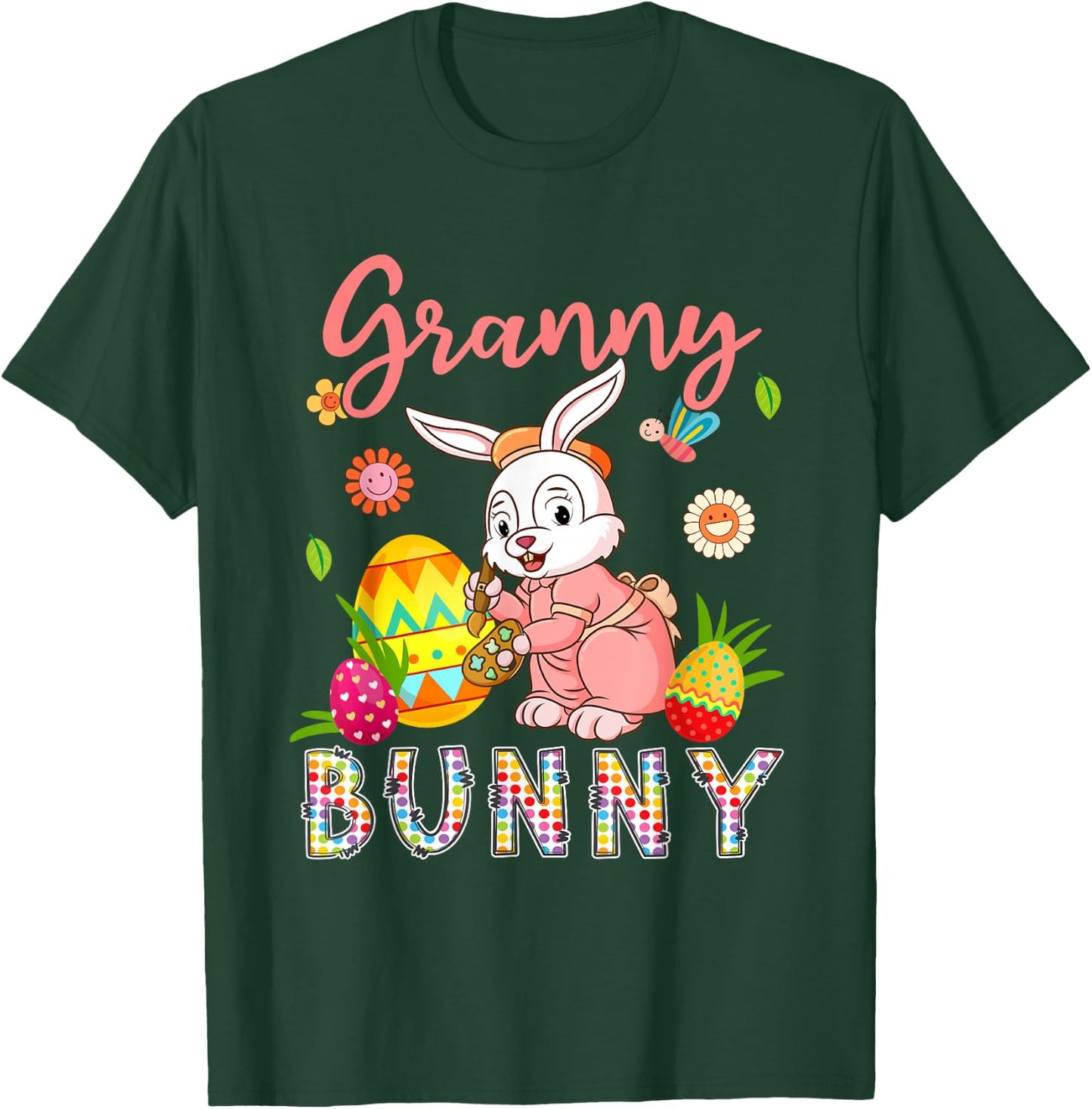 Granny Bunny Floral Bunny Drawing Easter Eggs Hunting Lover T-Shirt - T-Shirt | Forest