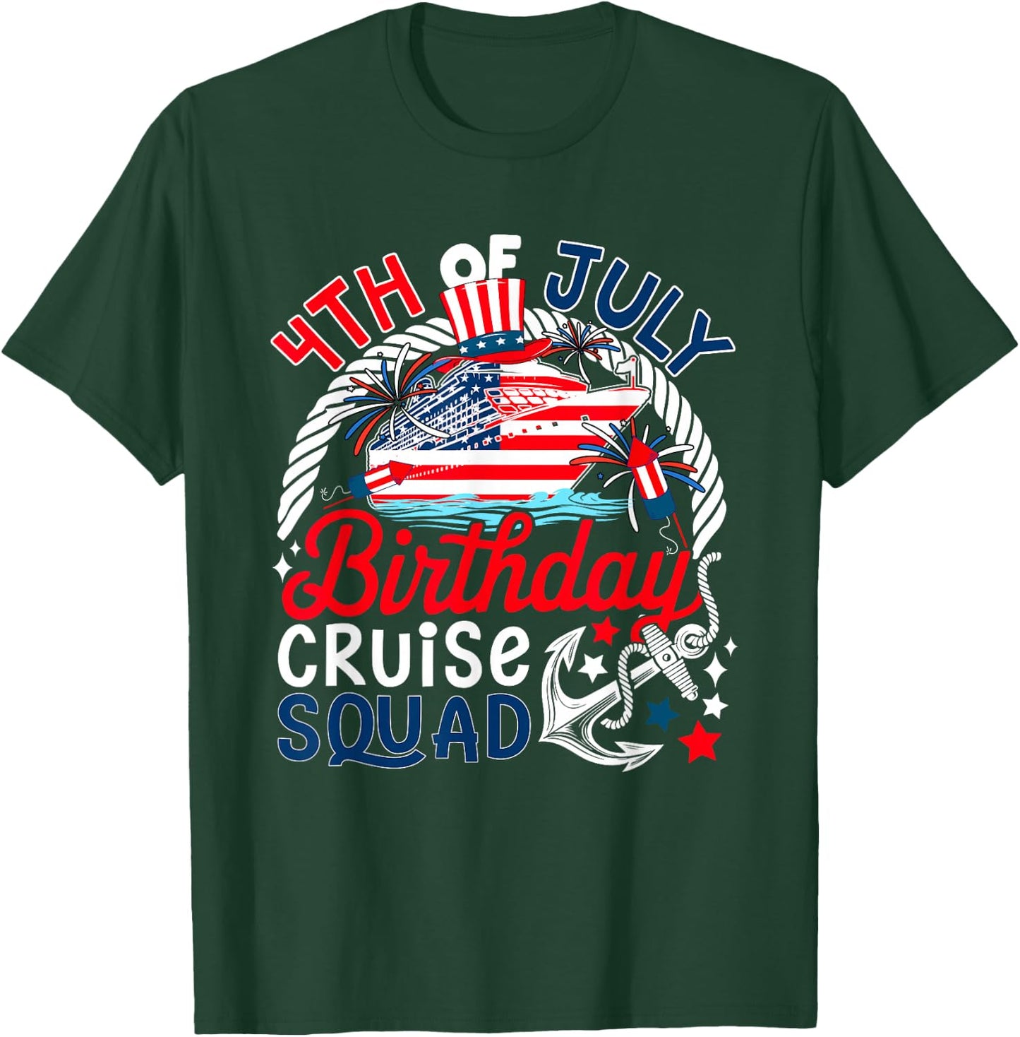 4th Of July Birthday Cruise Squad US Flag Patriotic Group T-Shirt - T-Shirt | Forest