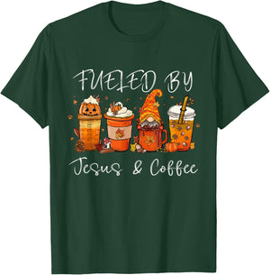 Fueled By Coffee Jesus Caffeine Lover Thanksgiving Day T-Shirt - T-Shirt | Forest