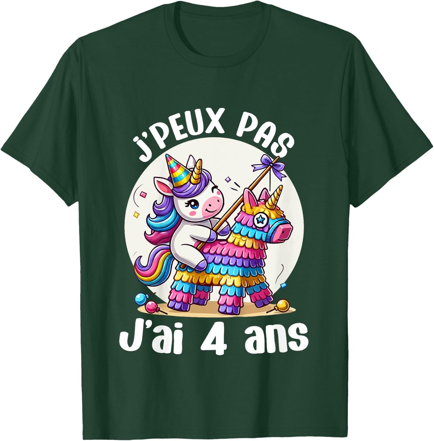 Child Je Peux Pas J'ai 4 Years Birthday Unicorn Girl Pinata T-Shirt - T-Shirt | Forest
