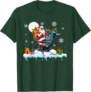 Santa Sunglasses Riding Reindeer Starling Bird Enthusiast T-Shirt - T-Shirt | Forest
