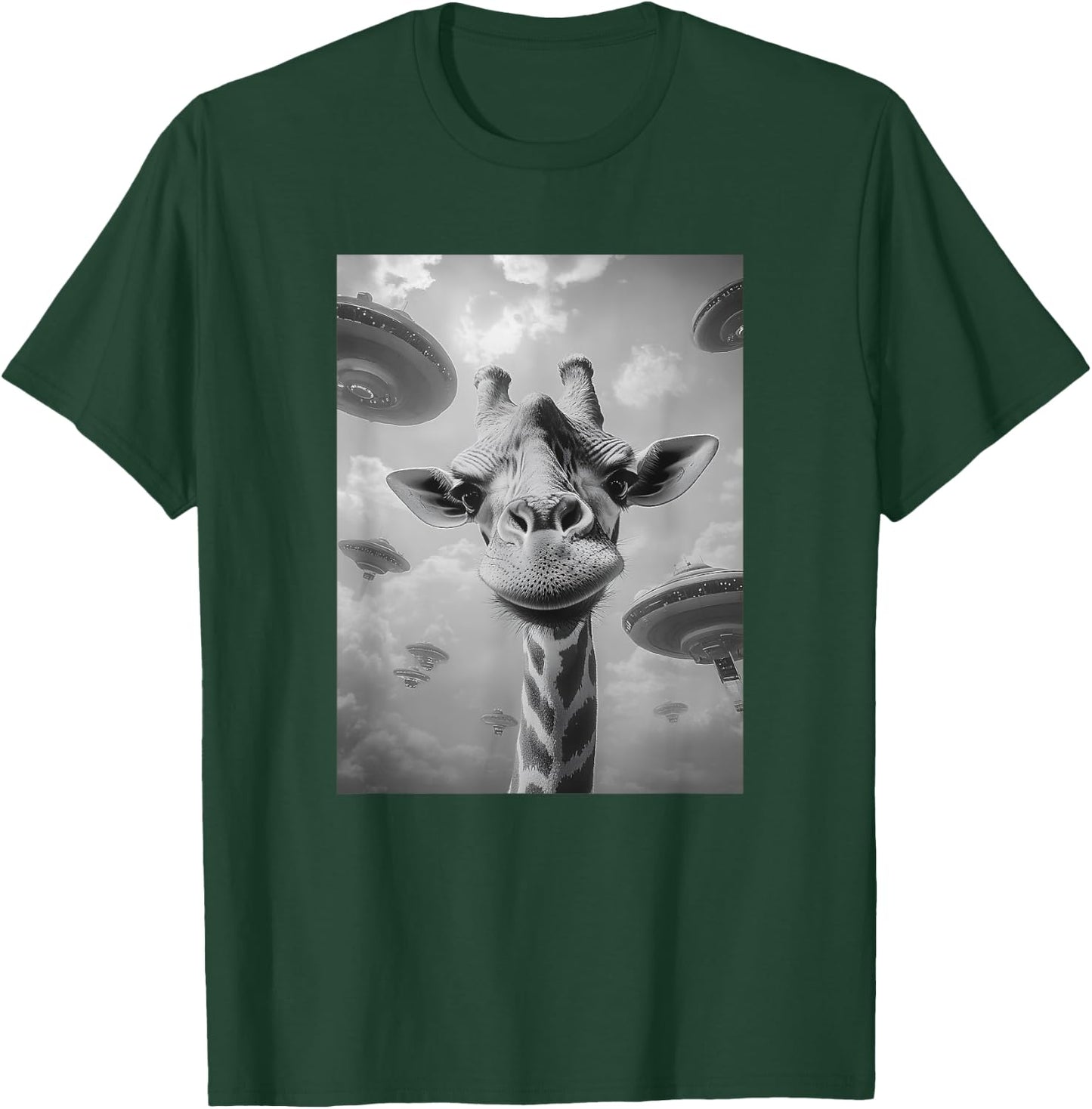 Funny Graphic Giraffe Selfi with UFOs Meme T-Shirt - T-Shirt | Forest