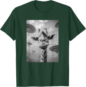 Funny Graphic Giraffe Selfi with UFOs Meme T-Shirt - T-Shirt | Forest