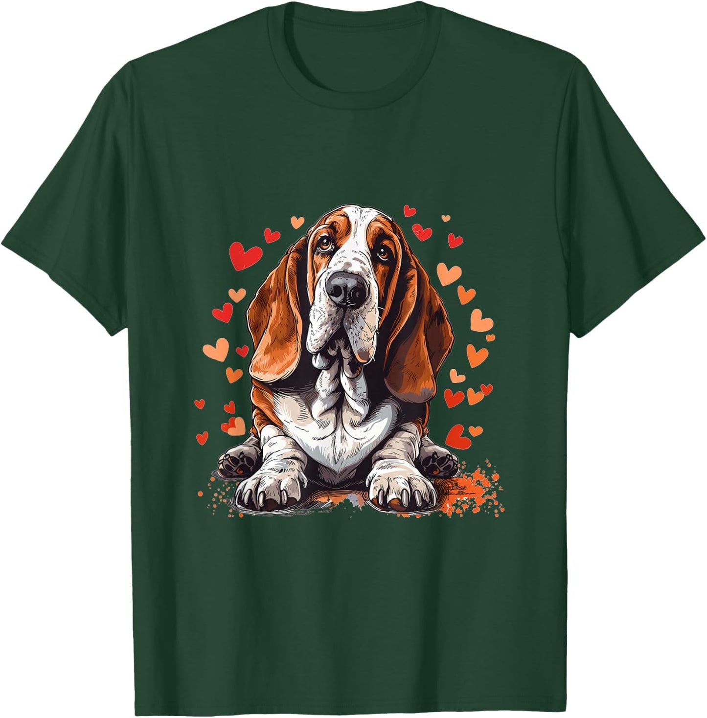 Basset Hound with Hearts Dog Breed Graphic T-Shirt - T-Shirt | Forest