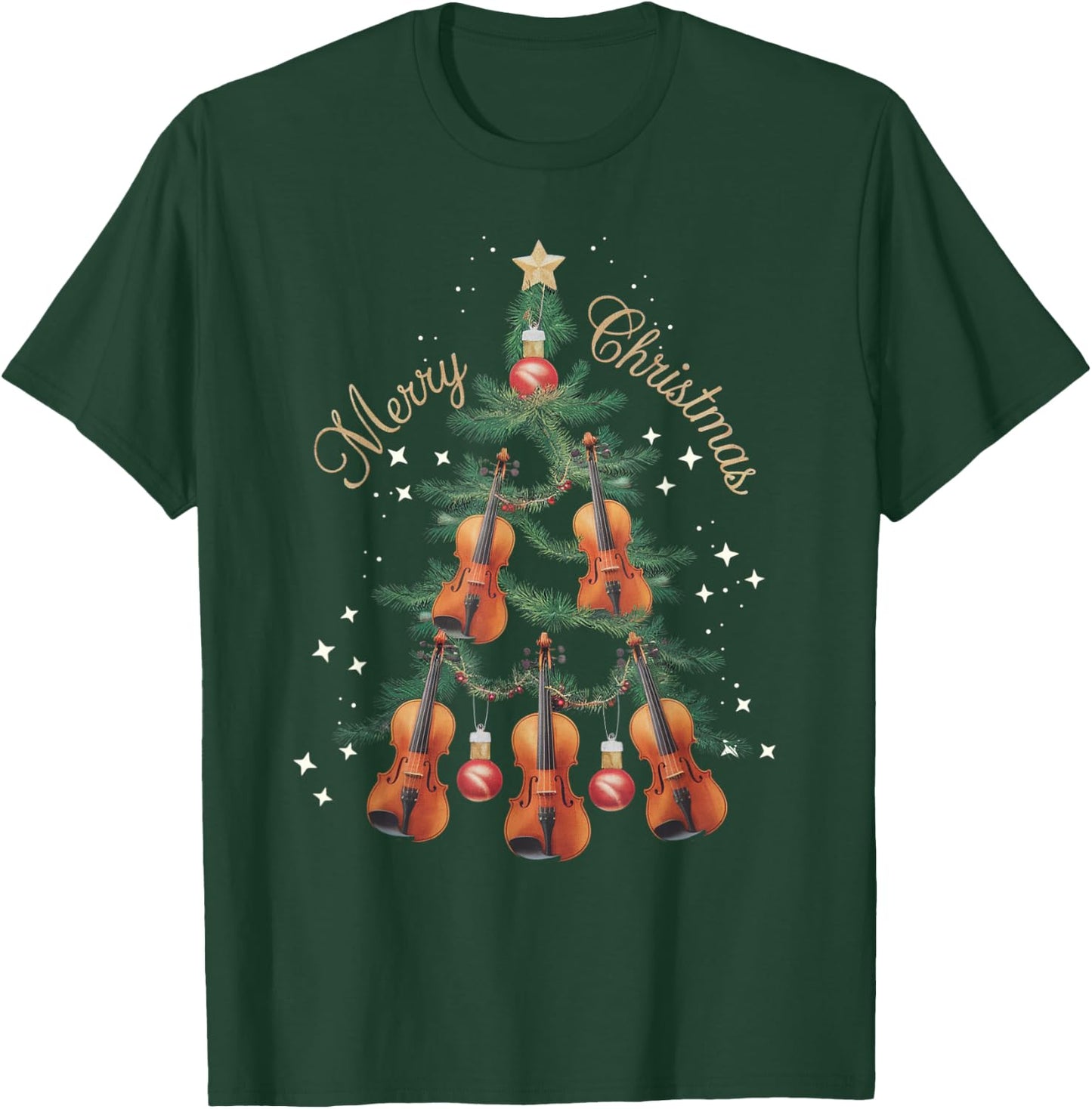 Violin Xmas Tree Violins Christmas Tree Merry Christmas T-Shirt - T-Shirt | Forest
