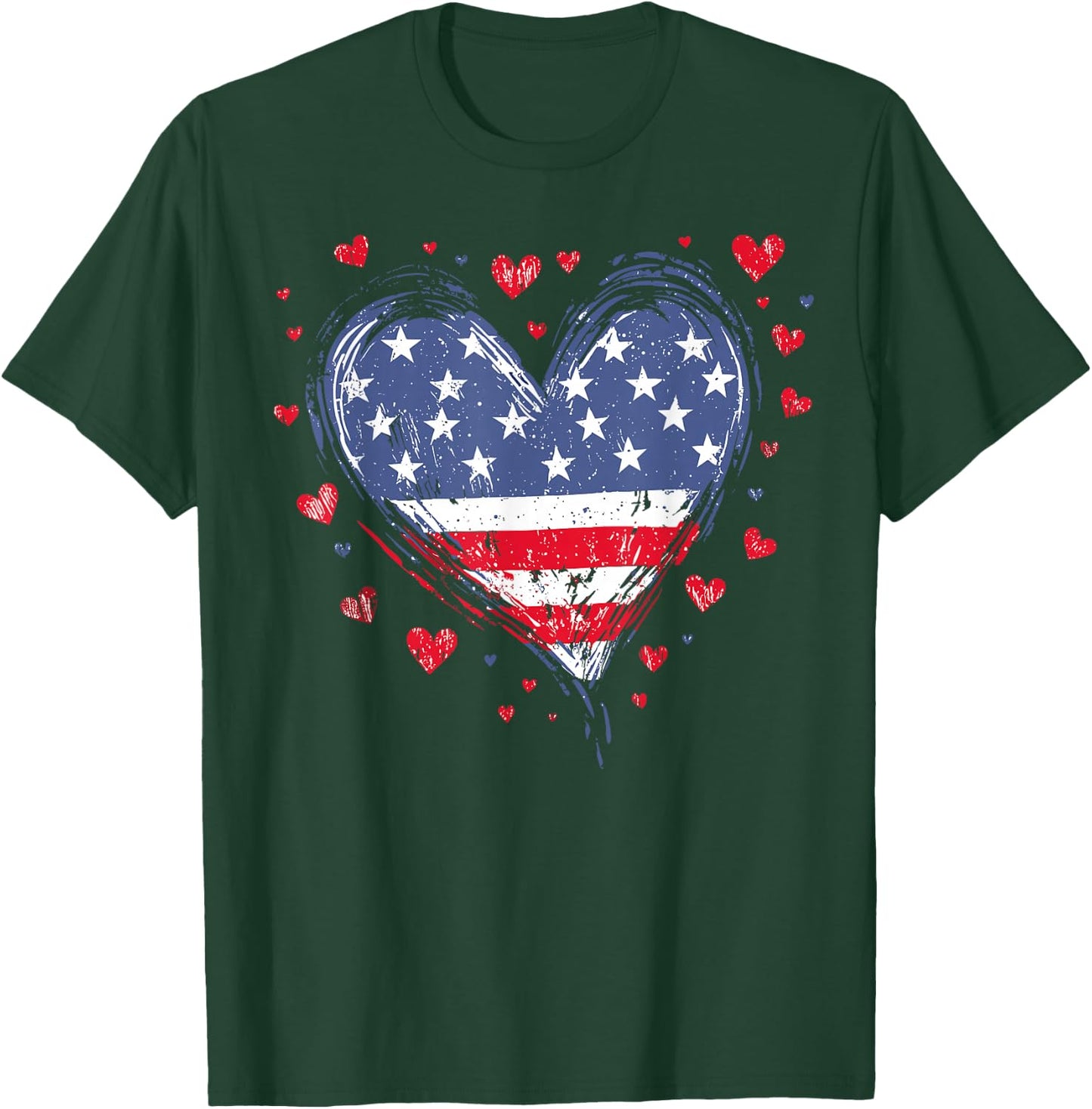 Cute American Flag Heart USA Patriotic 4th of July T-Shirt - T-Shirt | Forest