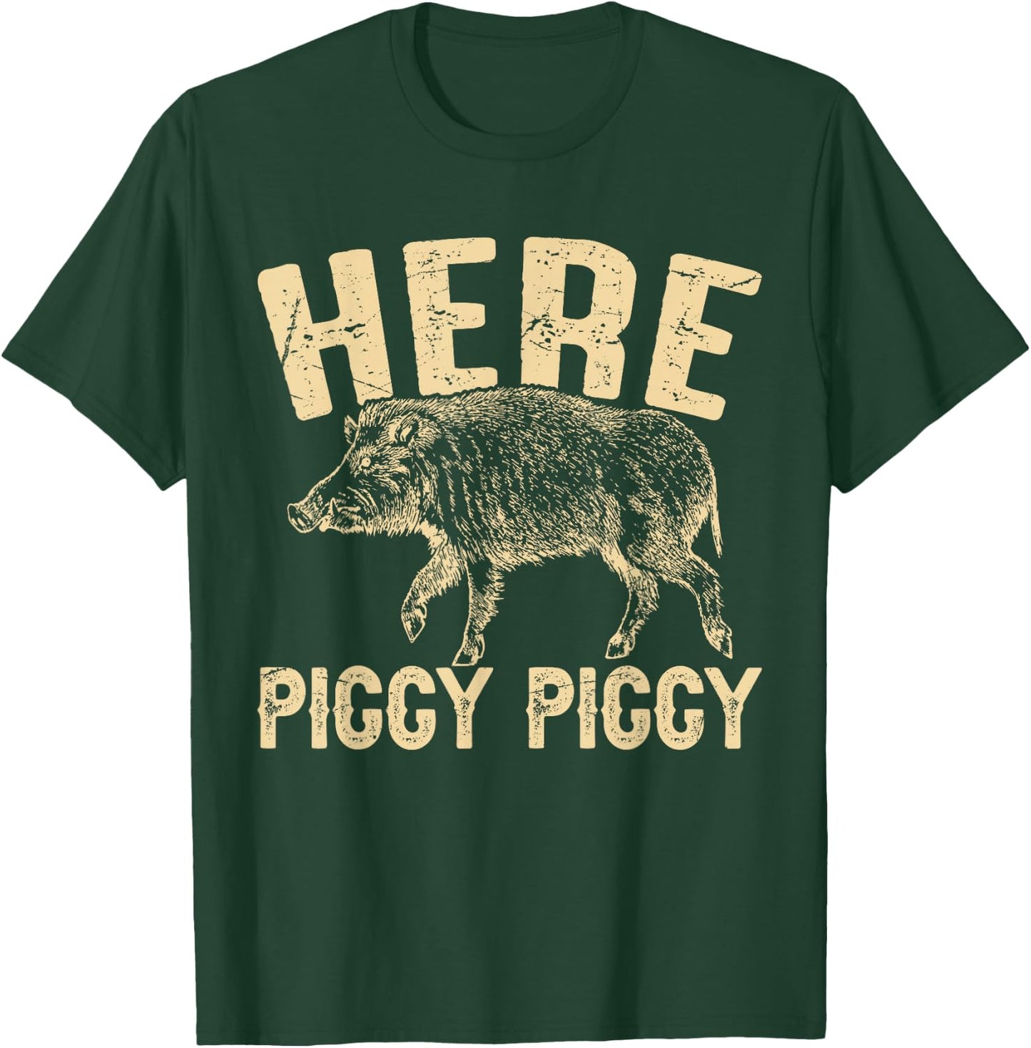 Here Piggy Piggy Funny Boar Hunting Vintage Hog Hunting T-Shirt - T-Shirt | Forest