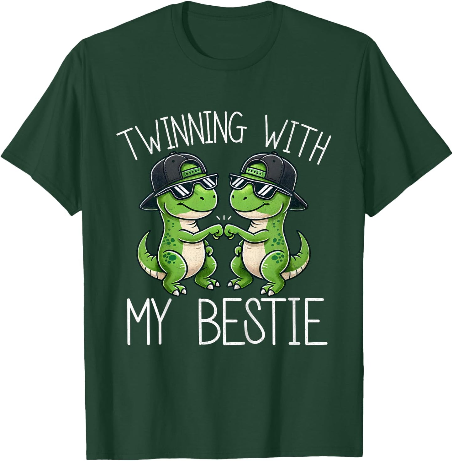 Kids Best Friend Twin Boys T Rex Dinosaur Twinning With My Bestie T-Shirt - T-Shirt | Forest