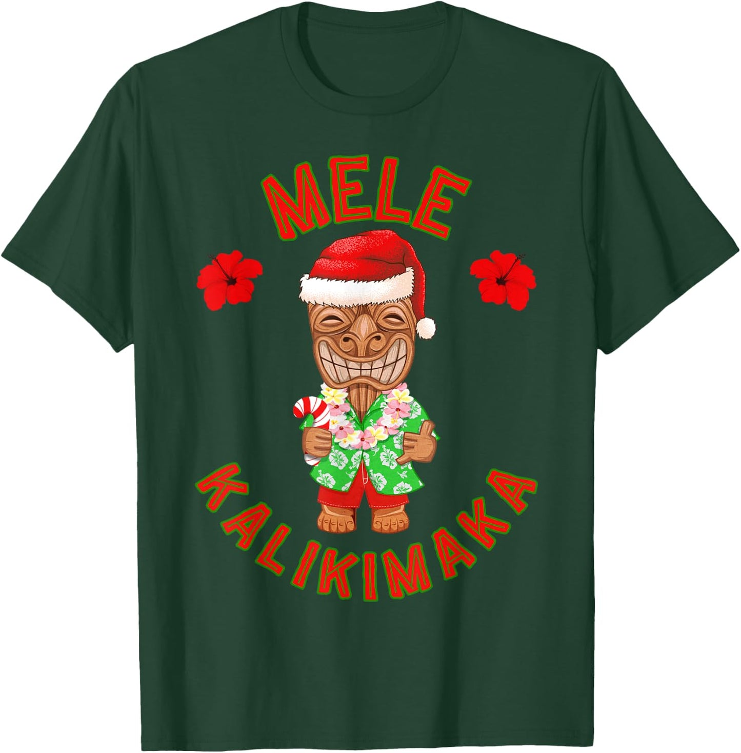 Funny Hawaiian Tiki Santa Merry Christmas Mele Kalikimaka T-Shirt - T-Shirt | Forest