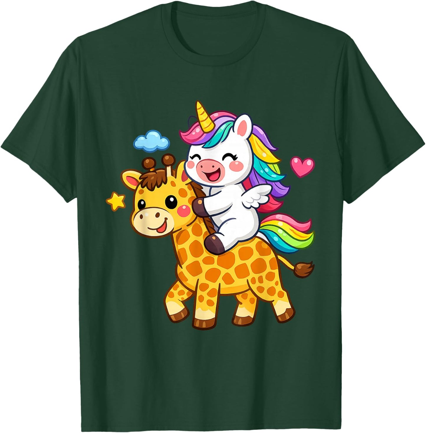 Unicorn Riding A Giraffe Boys Girls Men Women Kids Adults T-Shirt - T-Shirt | Forest