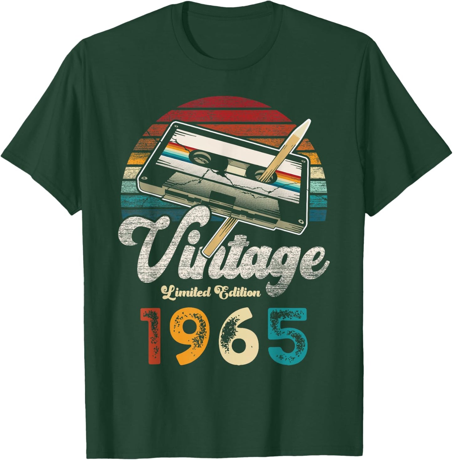 Vintage 1965 Birthday 60 Years Cassette Pencil T-Shirt - T-Shirt | Forest