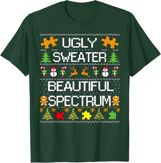 Autism Awareness Puzzle Ugly Sweater Xmas Beautiful Spectrum T-Shirt - T-Shirt | Forest