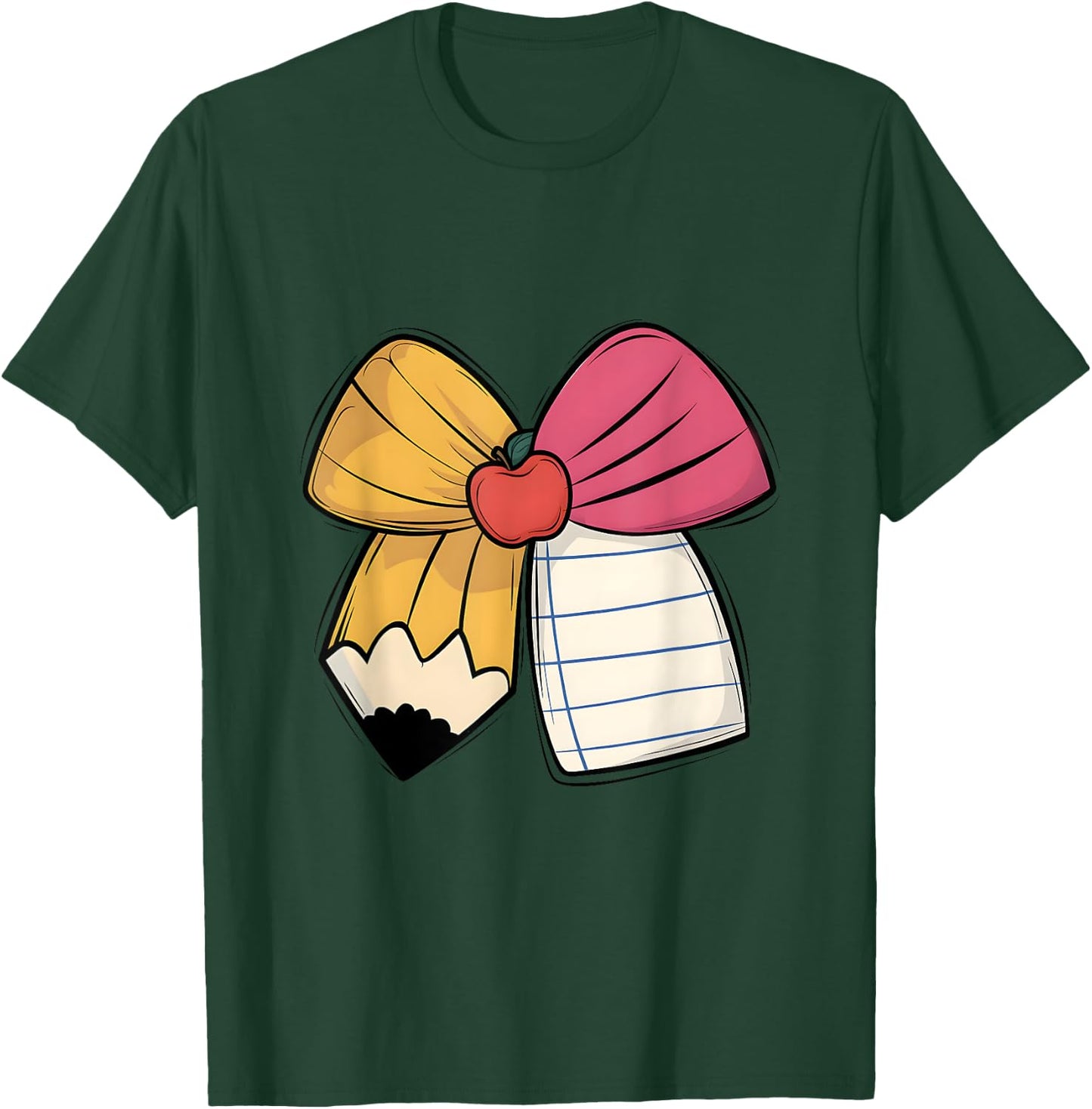 Coquette Bow Pencil Paper Back To School Teacher Student T-Shirt - T-Shirt | Forest
