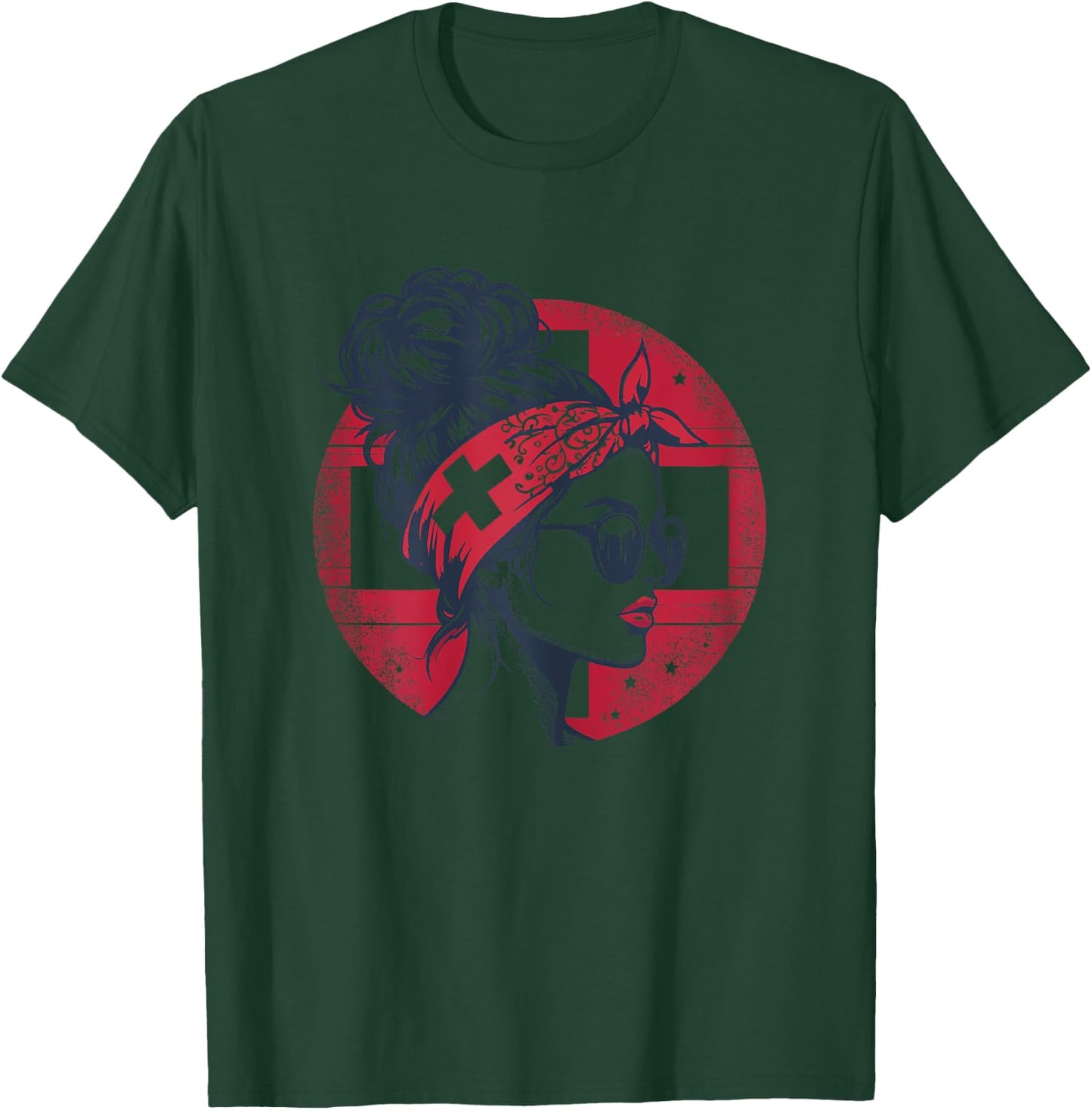 Switzerland Fan Item Women's Messy Bun Switzerland Flag , White T-Shirt - T-Shirt | Forest
