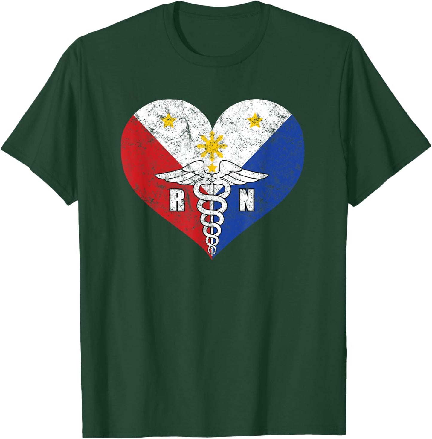 Filipino RN Registered Nurse Love Shirt, Caduceus Gift T-Shirt - T-Shirt | Forest