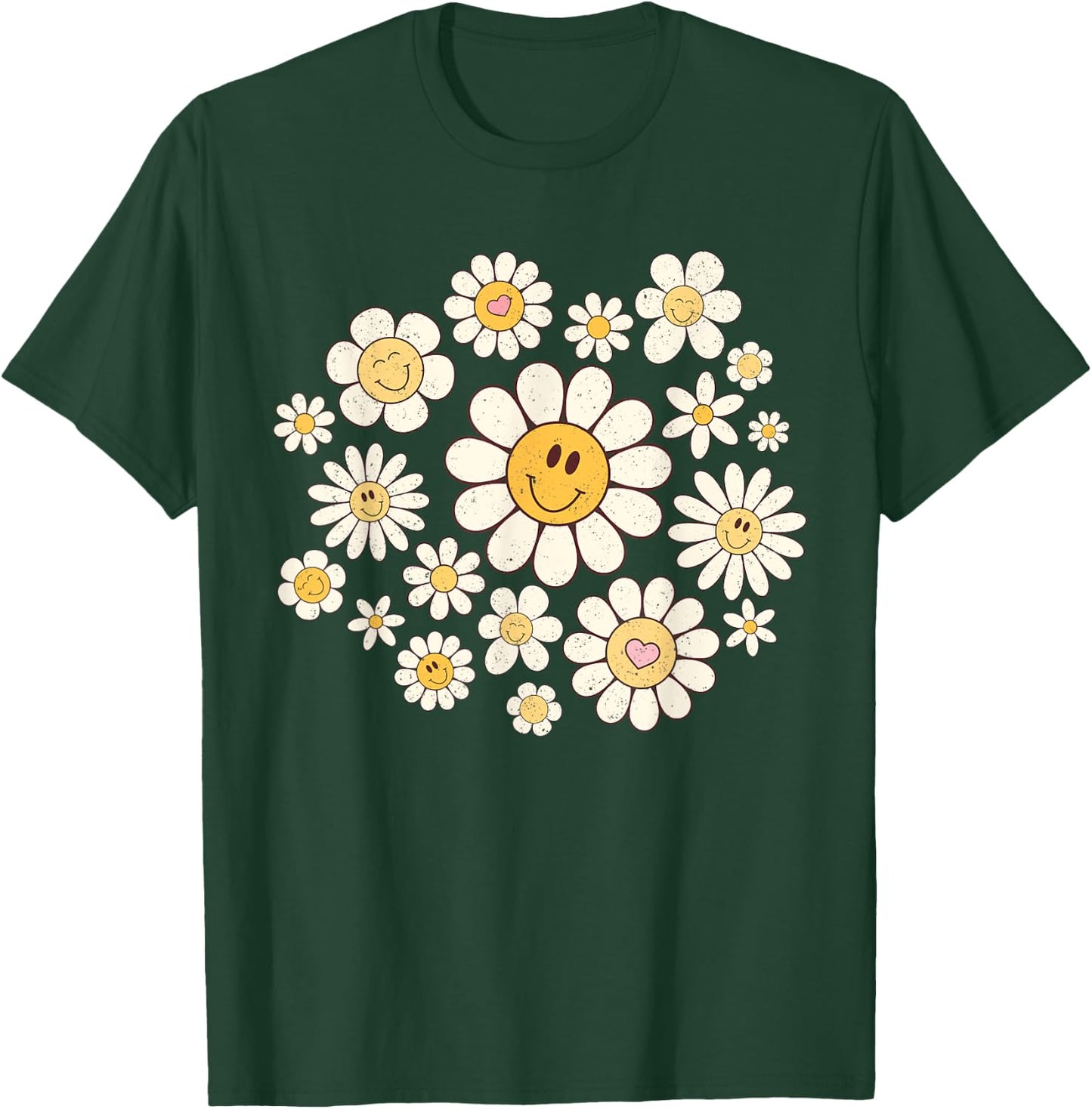 Vintage Cute Smile Face Flower Happy Face Flowers Heart Girl T-Shirt - T-Shirt | Forest