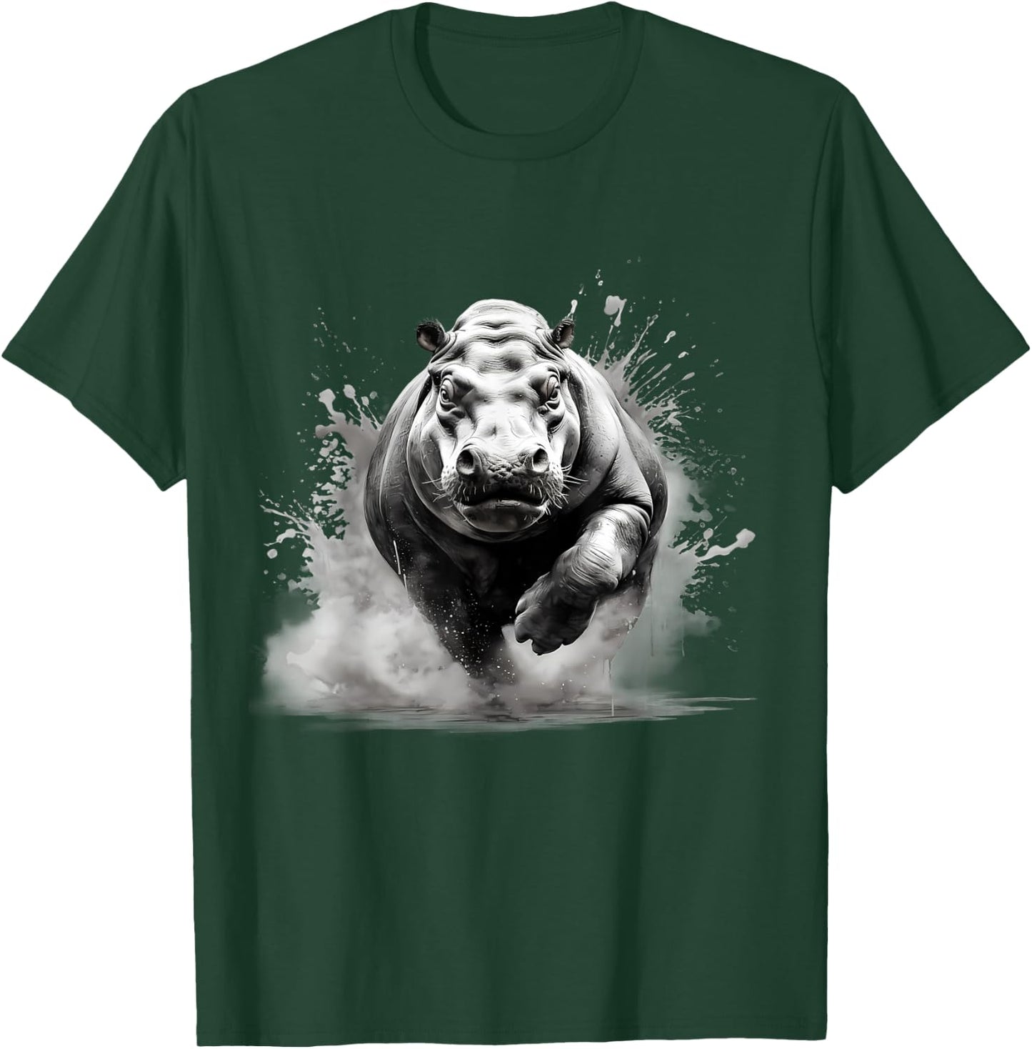 Hippo Portrait Drawing Nature Animal Art Hippopotamus Splash T-Shirt - T-Shirt | Forest