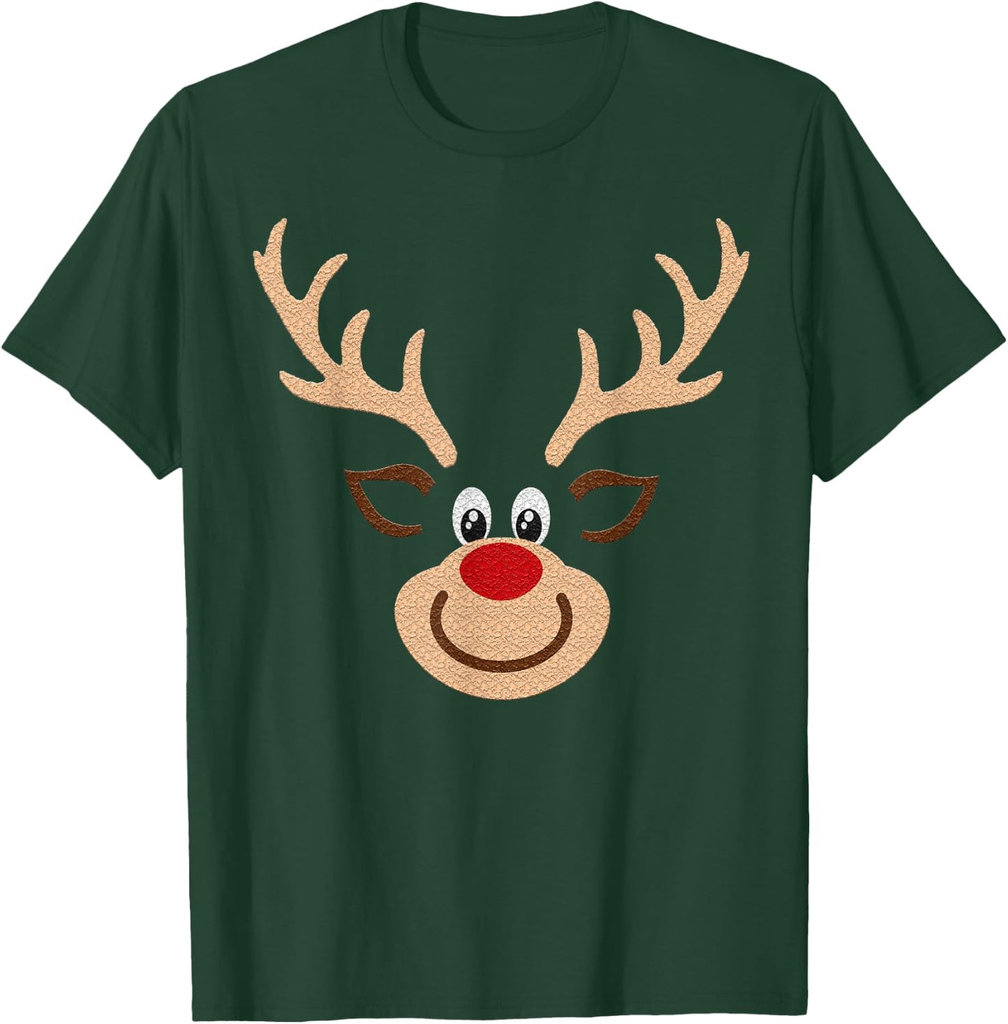 Reindeer Face Deer & Red Nose Brown Christmas T-Shirt - T-Shirt | Forest