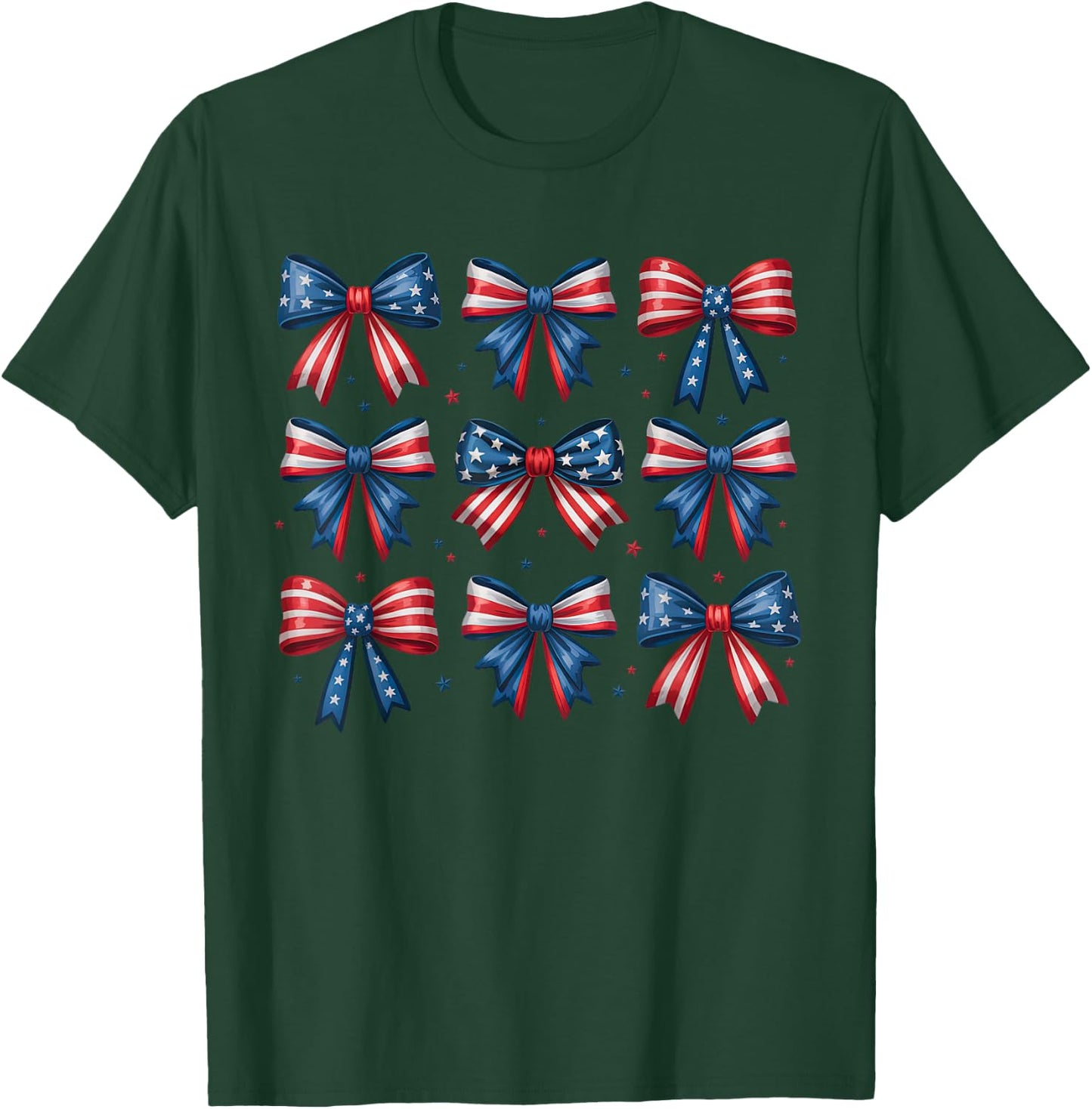 Patriotic Bow Coquette 4th Of July USA Red White And Blue T-Shirt - T-Shirt | Forest