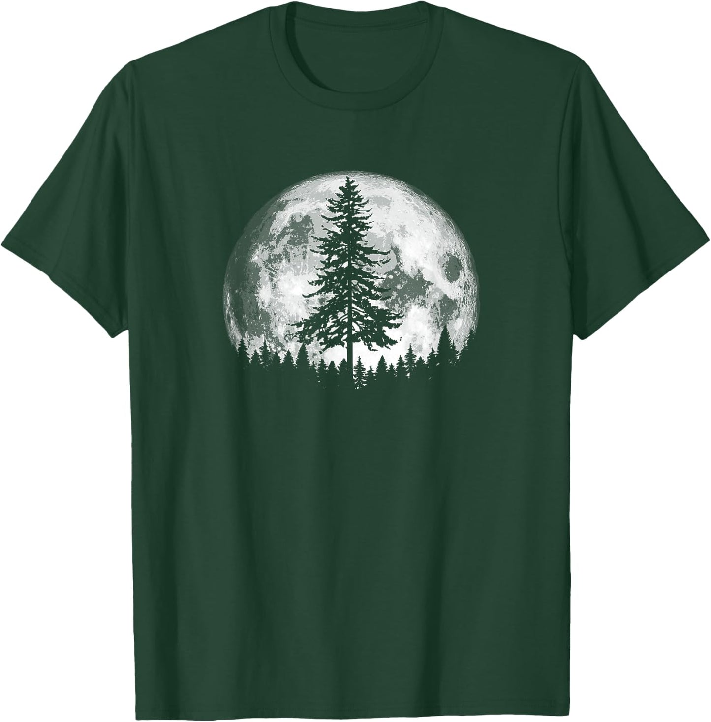 Retro Full Moon & Minimalist Pine Tree Vintage Graphic T-Shirt - T-Shirt | Forest