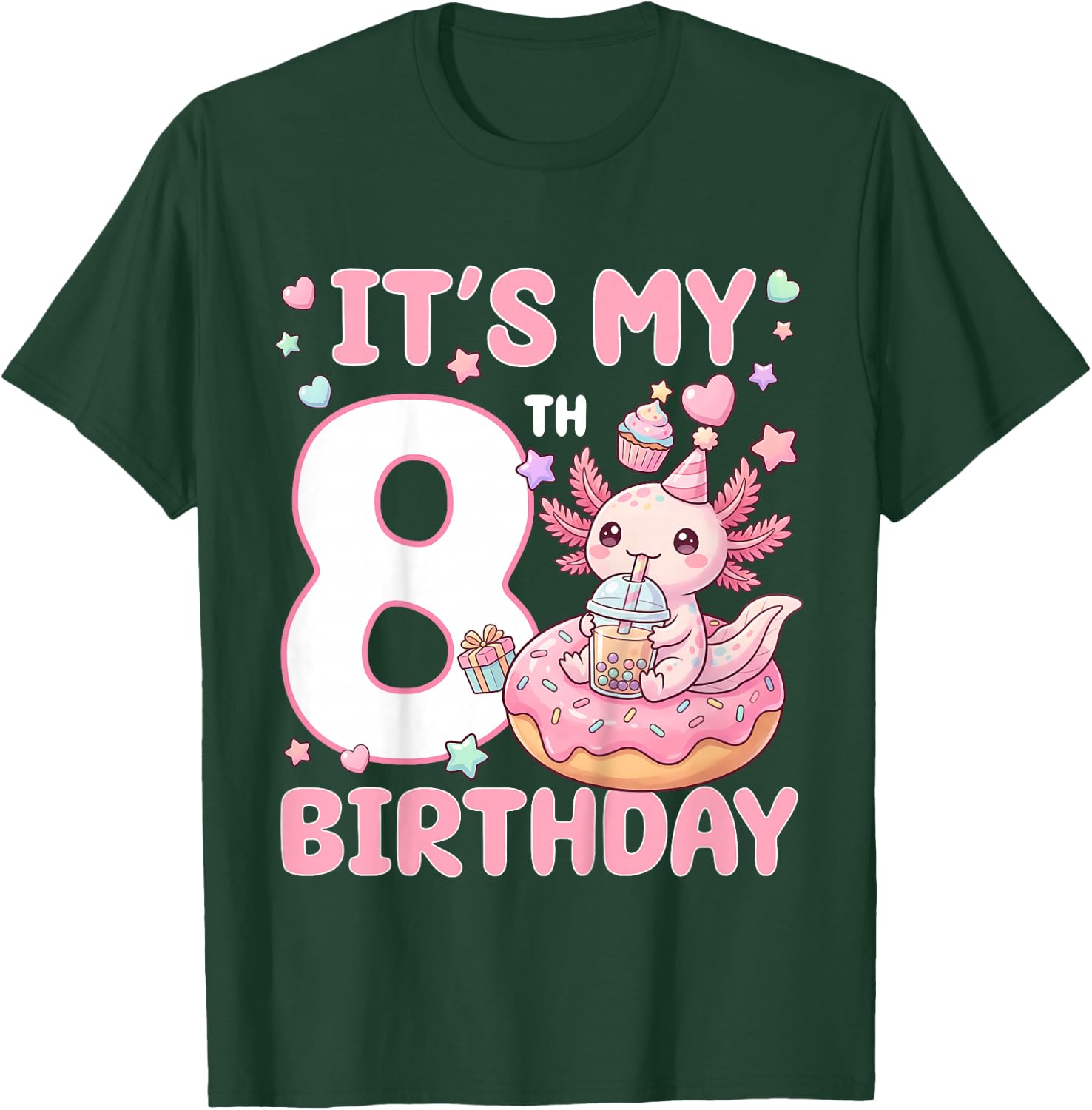 It's My 8th Birthday Axolotl Bubble Boba Tea Anime 8 Years T-Shirt - T-Shirt | Forest