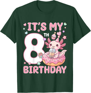 It's My 8th Birthday Axolotl Bubble Boba Tea Anime 8 Years T-Shirt - T-Shirt | Forest