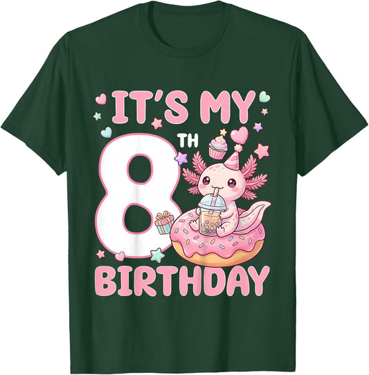 It's My 8th Birthday Axolotl Bubble Boba Tea Anime 8 Years T-Shirt - T-Shirt | Forest