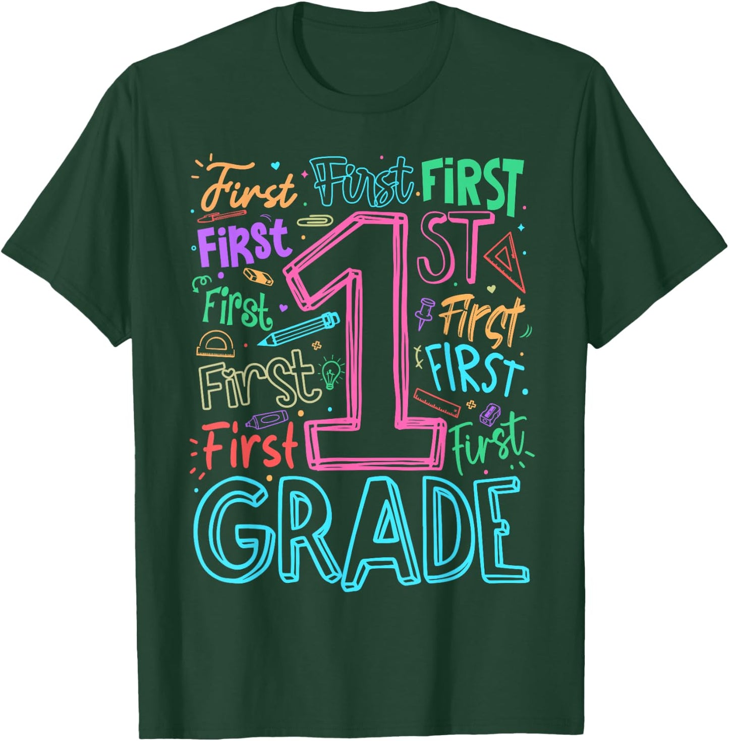 1st Grade Typography Team First Grade Teacher Back to School T-Shirt - T-Shirt | Forest