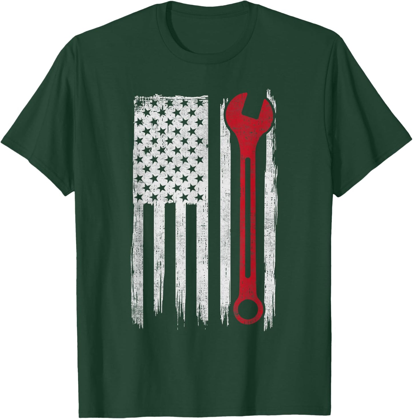 Mechanic Wrench Flag USA American Patriotic Repairman Car T-Shirt - T-Shirt | Forest