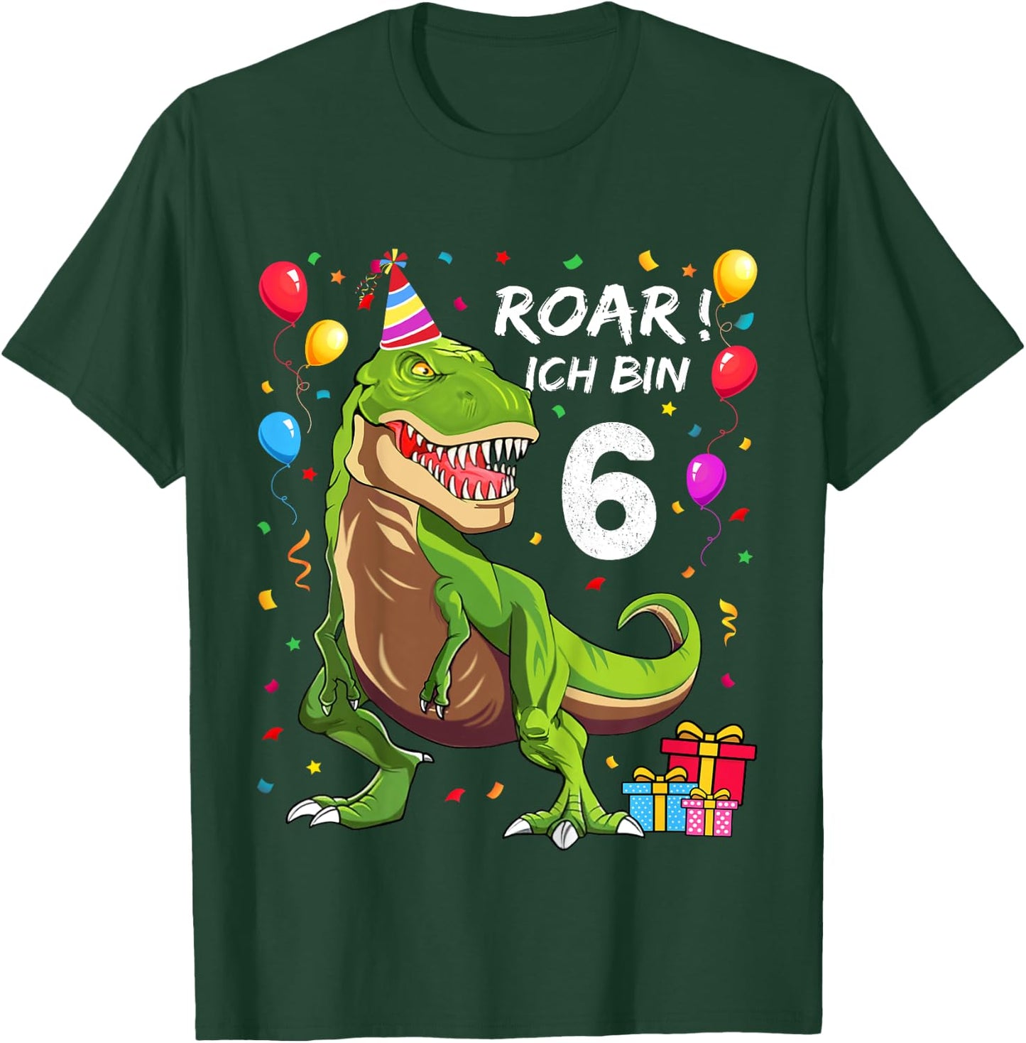Children's Birthday Shirt 6 Years Boy Dinosaur Dino Ich bin 6 , black T-Shirt - T-Shirt | Forest