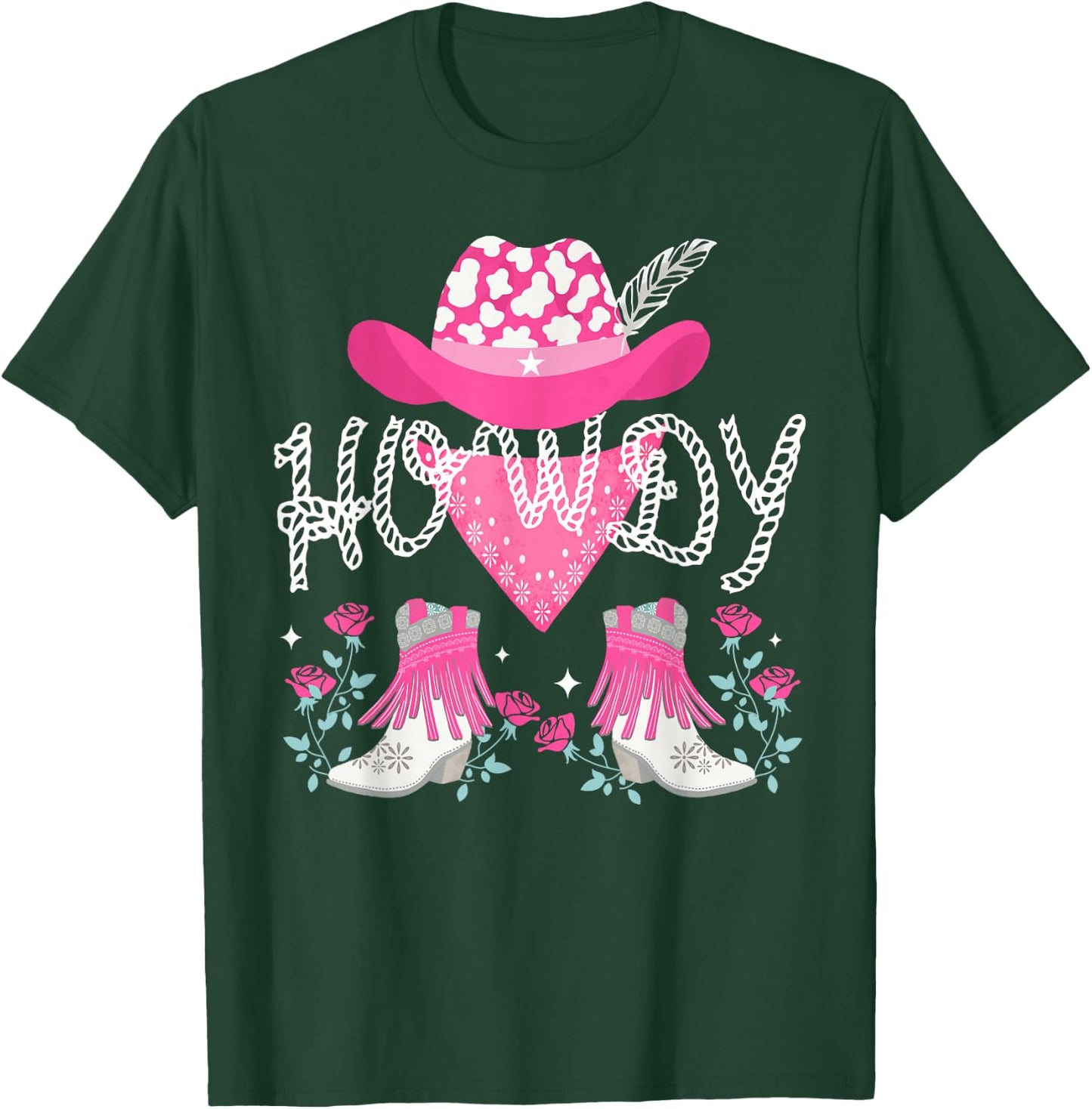 Howdy Pink Cowboy Hat Boots Country Western Rodeo T-Shirt - T-Shirt | Forest