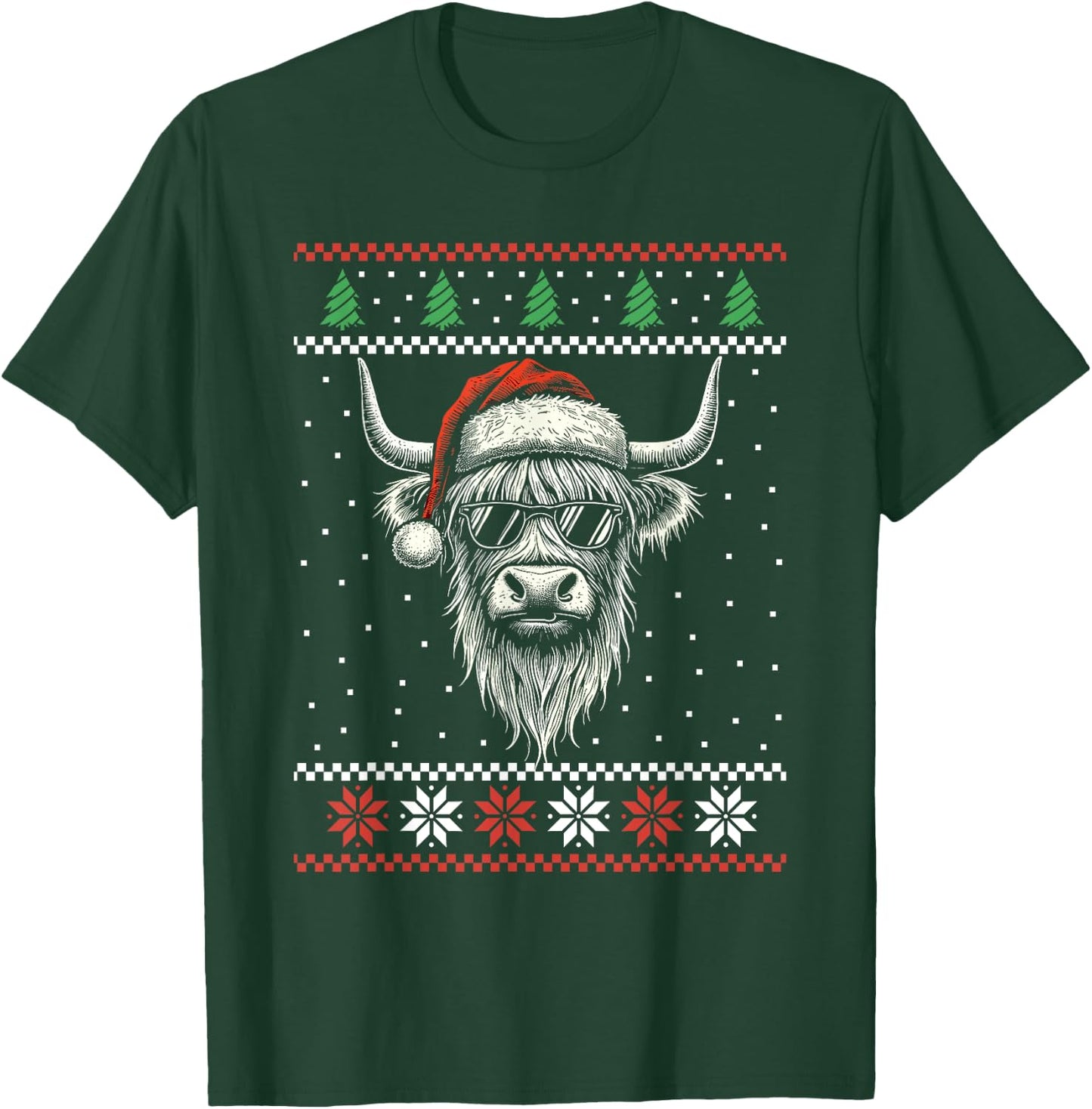 Highland Cow Santa Hat Ugly Christmas Sweater Xmas T-Shirt - T-Shirt | Forest