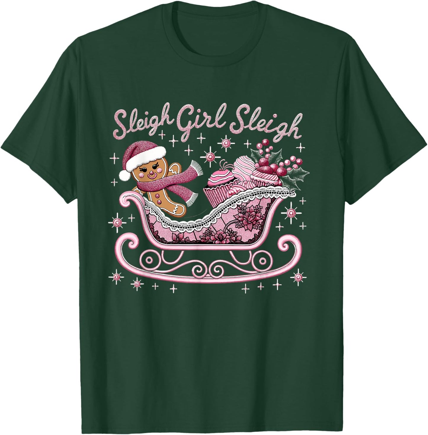 Groovy Pink Christmas Candy Sleigh Girl Gingerbread Holiday T-Shirt - T-Shirt | Forest