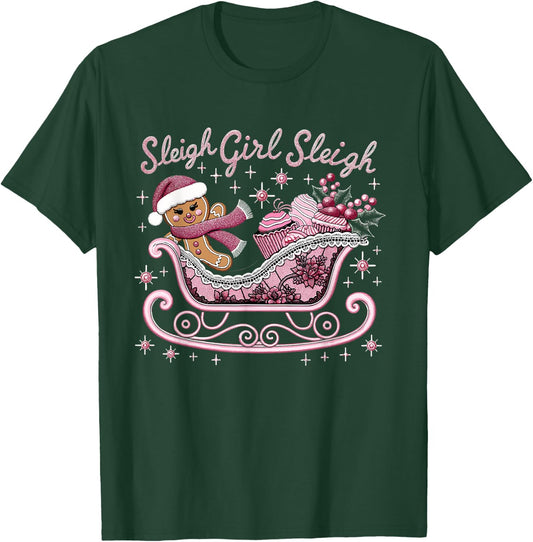 Groovy Pink Christmas Candy Sleigh Girl Gingerbread Holiday T-Shirt - T-Shirt | Forest