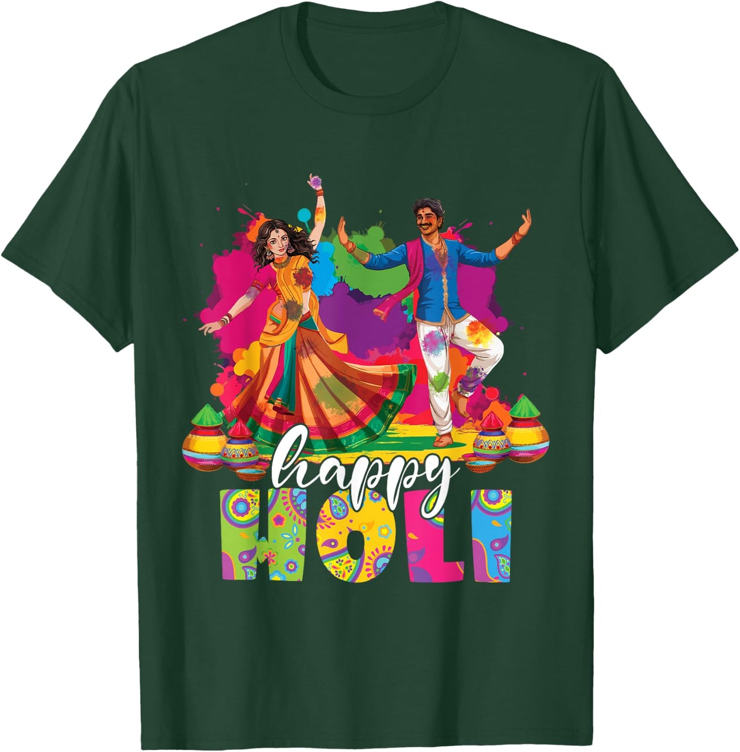 Happy Holi Indian Dancing Spring Holi Festival Of Colors T-Shirt - T-Shirt | Forest