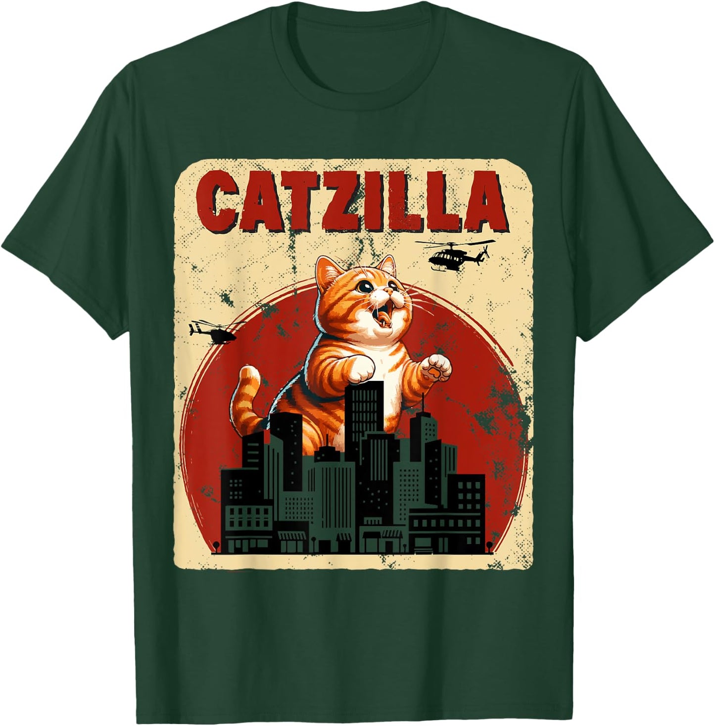 Catzilla Funny Giant Orange Tabby Cute Classic Japanese Film T-Shirt - T-Shirt | Forest