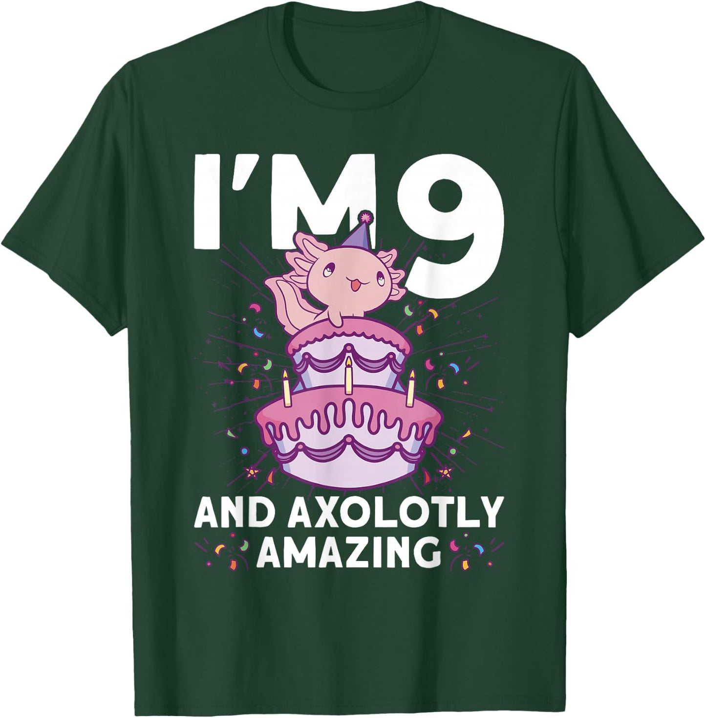 I'm 9 Bday Axolotl Party Cute 9th Birthday Kids Axolotl T-Shirt - T-Shirt | Forest