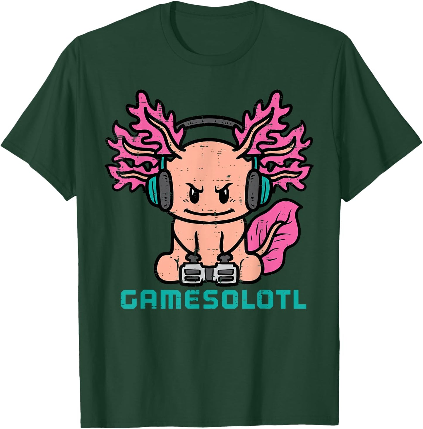 Gaming Axolotl Gamesolotl Funny Gamer Men Boys Kids Teens T-Shirt - T-Shirt | Forest