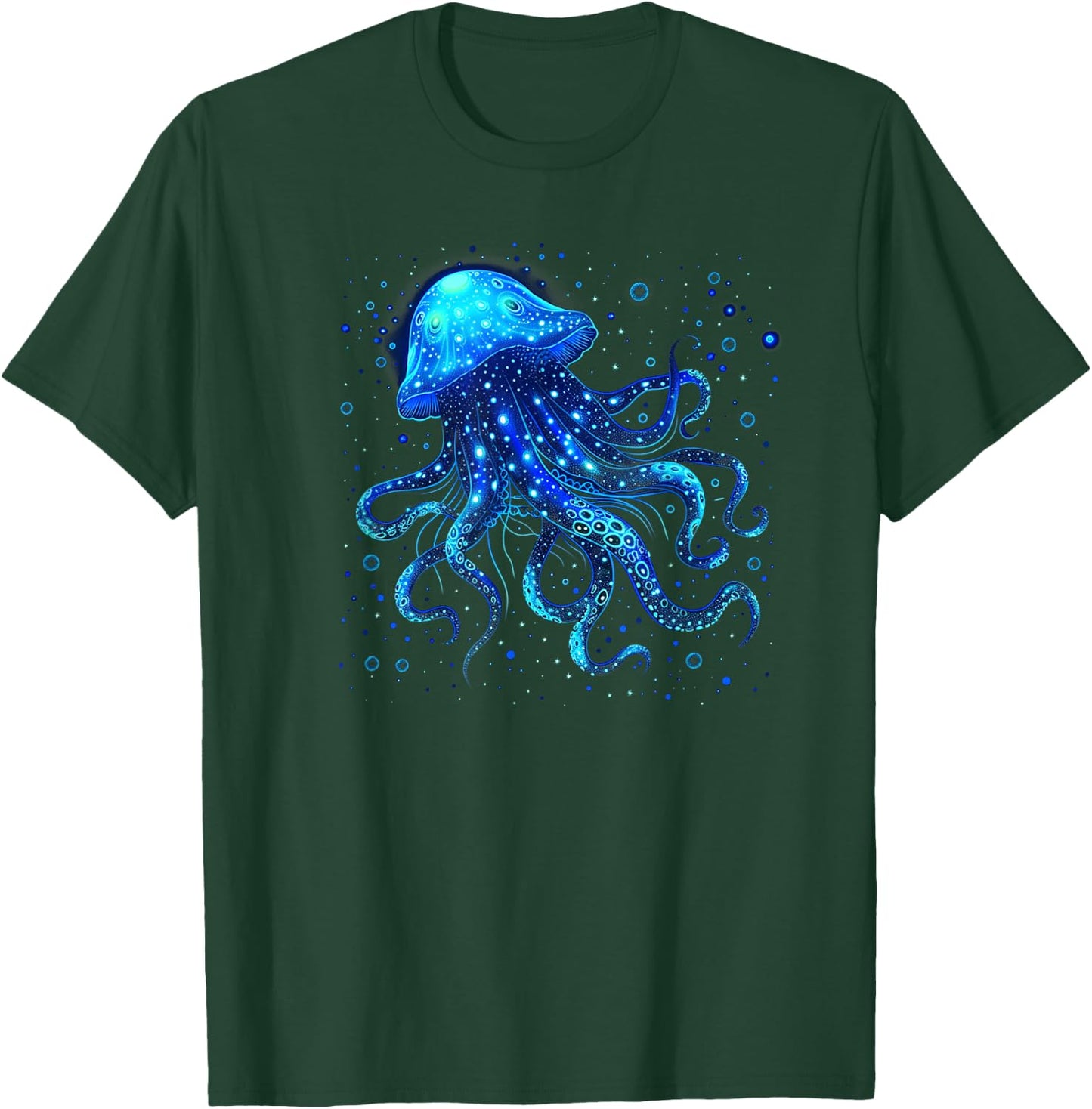Sea Deeps and Glowing Jellyfish with Tentacles , black T-Shirt - T-Shirt | Forest