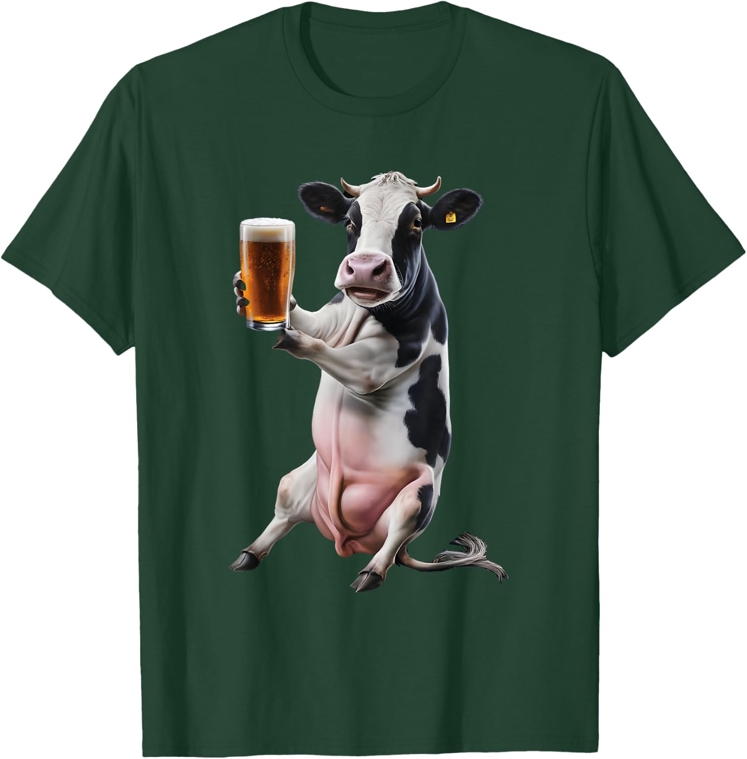 Cow Drinking Beer Realistic T-Shirt - T-Shirt | Forest