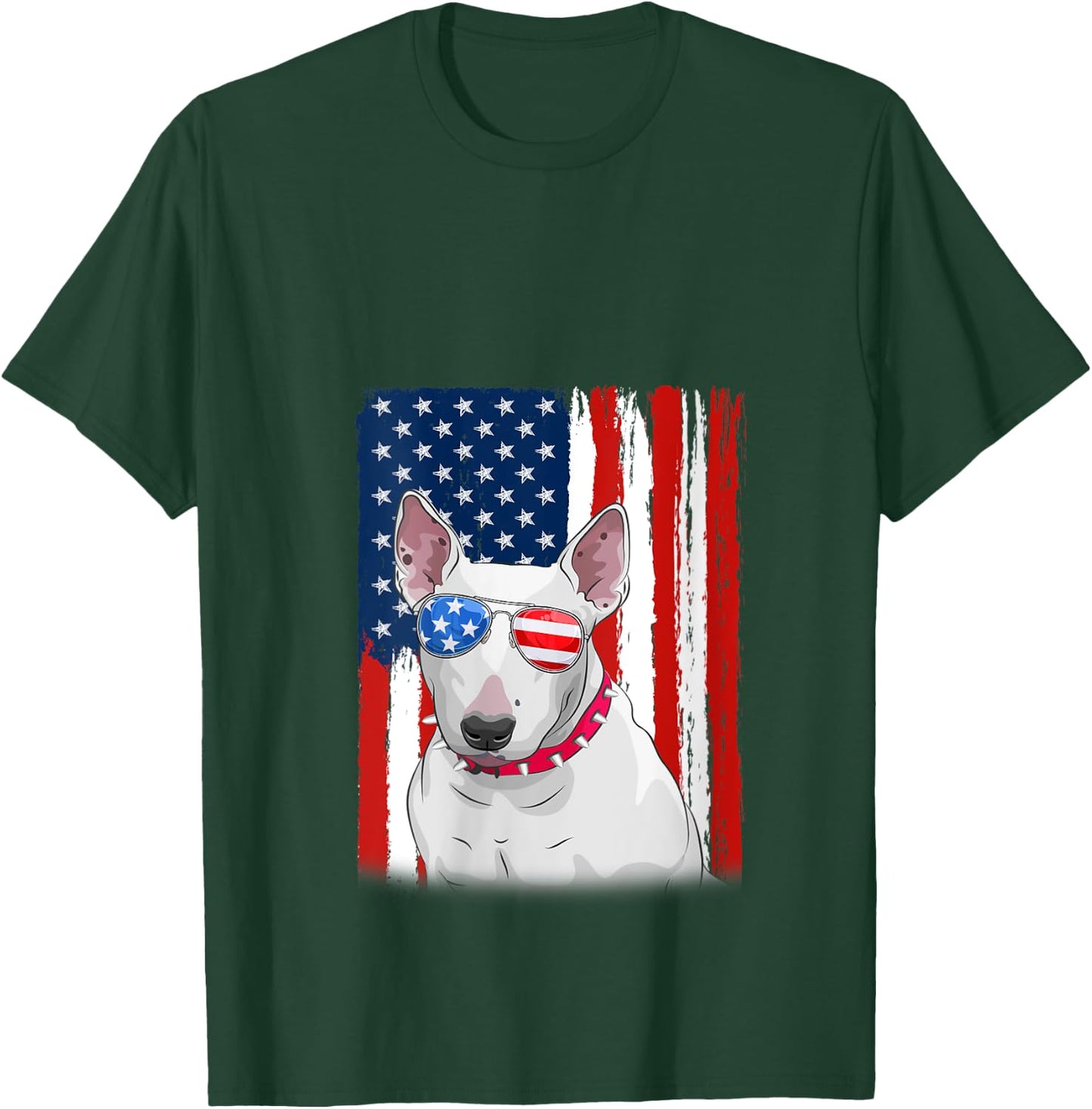 USA America Flag Bull Terrier Dog 4th of July Patriotic V-Neck T-Shirt - T-Shirt | Forest
