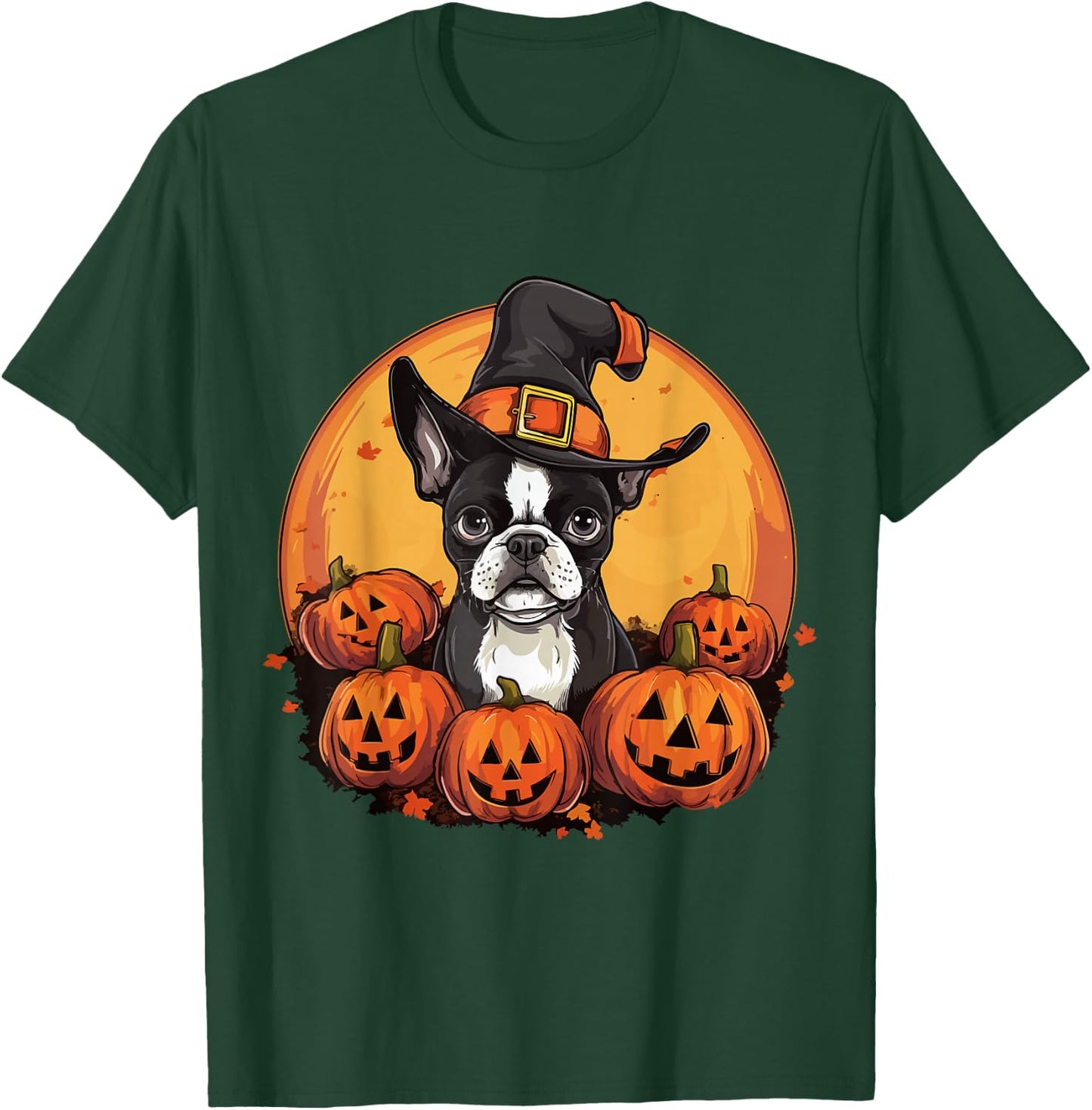 Boston Terrier Bostie Dog Breed Pet Halloween Pumpkins T-Shirt - T-Shirt | Forest