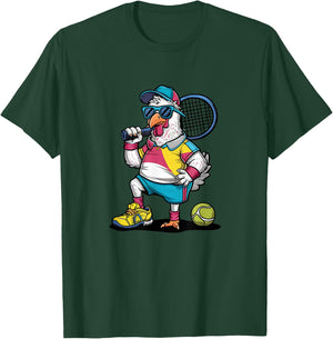 Tennis Rooster Funny Sports Animal Cartoon Art Design T-Shirt - T-Shirt | Forest