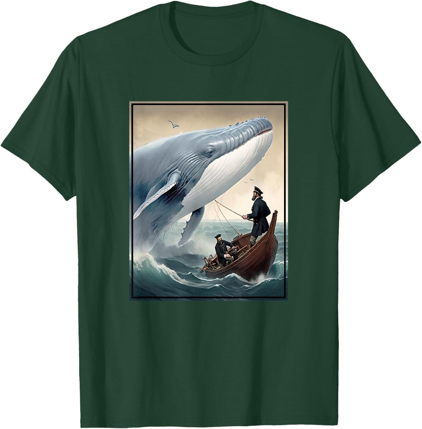 Captain Ahab and Moby Dick Final Battle Illustration T-Shirt - T-Shirt | Forest