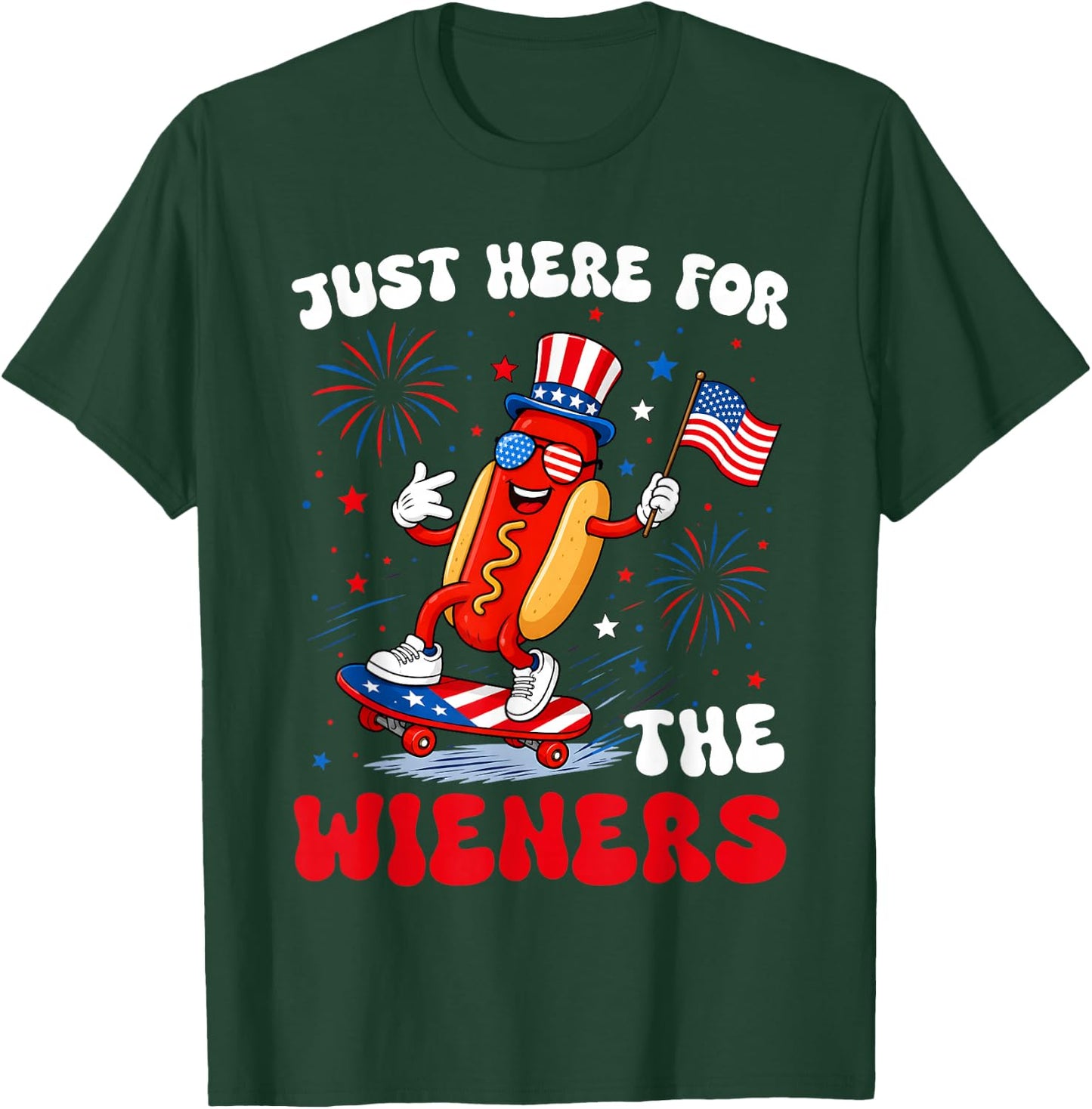 4th of July Just Here for The Wieners Hot Dog Men Women Kid T-Shirt - T-Shirt | Forest