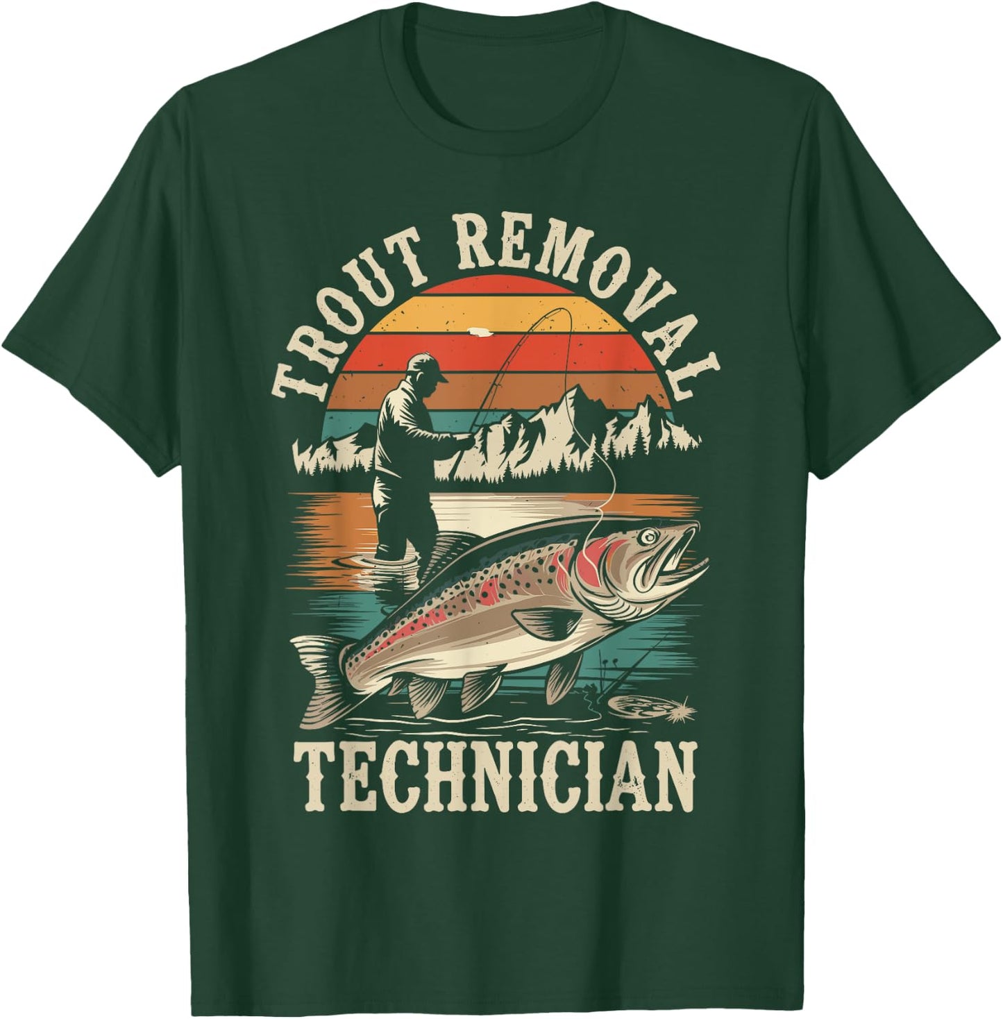 Funny Fisherman Trout Fly Fishing Father's Day JM -Adults Black Short Sleeve T-Shirt - T-Shirt | Forest