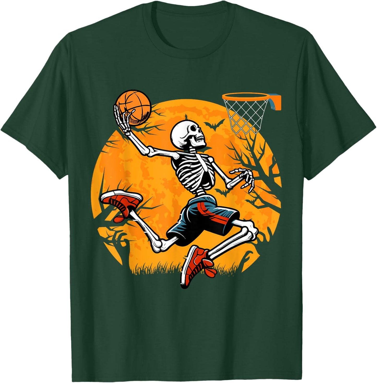 Basketball Skeleton Halloween Spooky Boys Basketball Player T-Shirt - T-Shirt | Forest
