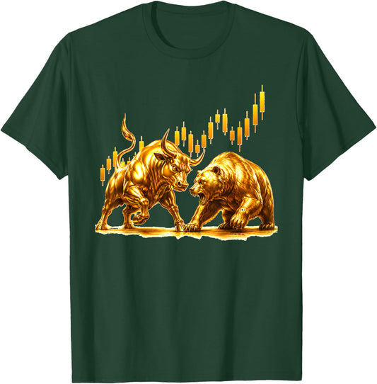 Golden Bull Bear Market Chart T-Shirt - T-Shirt | Forest
